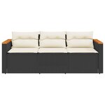 vidaXL Canapé de jardin avec coussins 3 places noir résine tressée