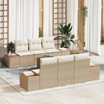 Ensemble de Canapé de Jardin 7 Pièces avec Coussins Beige en Rotin Synthétique