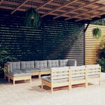 vidaXL Salon de jardin 10 Pièces avec coussins gris Bois de pin