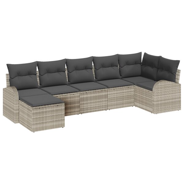 Canapé de jardin 7 pièces avec coussins gris clair poly rattan
