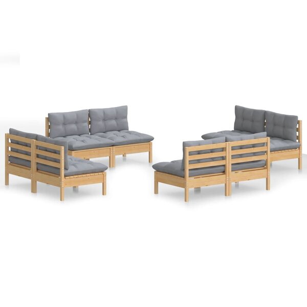vidaXL Salon de jardin 8 Pièces avec coussins gris Bois de pin