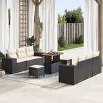 Ensemble de canapé de jardin 9 pièces avec coussins Noir Poly Rattan Acacia