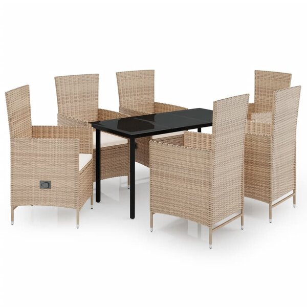 vidaXL Ensemble de salle à manger de jardin avec coussins 7 Pièces Beige