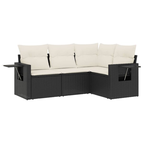 vidaXL Salon de jardin 4 Pièces avec coussins noir résine tressée