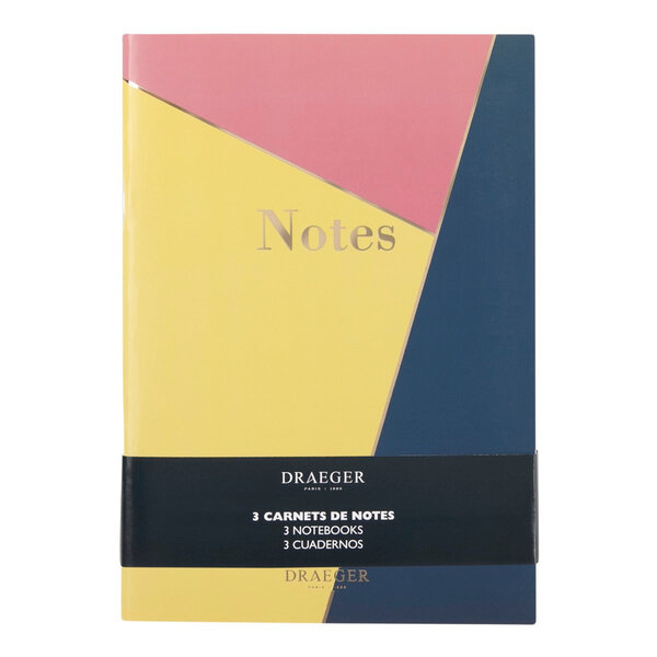 Lot De 3 Carnets A5 Lignés - Bleu  Rose  Jaune - Draeger paris