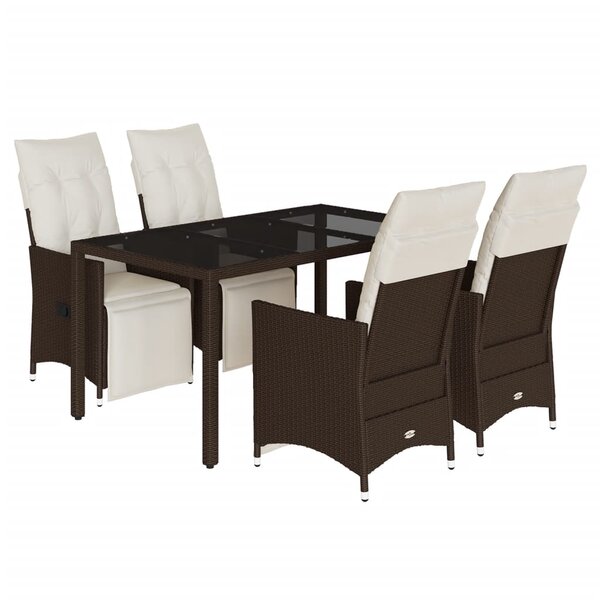vidaXL Ensemble de bistro de jardin 5 Pièces coussins marron poly rotin