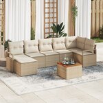 Ensemble de Canapé de Jardin 8 Pièces avec Coussins Beige en Poly Rattan
