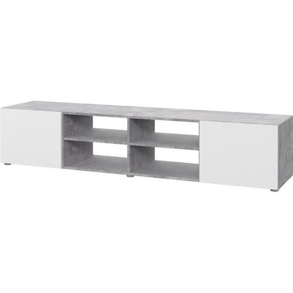 PILVI Meuble TV - Blanc et béton gris clair - L 180 x P 42 x H 37 cm