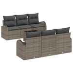 Ensemble de Canapé de Jardin 7 Pièces avec Coussins Gris Rattan Poly