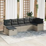 vidaXL Ensemble de canapé de jardin 7 pièces avec coussins Gris clair Rotin synthétique