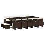 vidaXL Ensemble à manger de jardin avec coussins 15 Pièces marron rotin