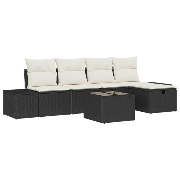 vidaXL Ensemble de canapé de jardin 6 pièces avec coussins en rotin noir poly