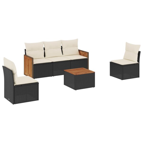vidaXL Salon de jardin 6 Pièces avec coussins noir résine tressée