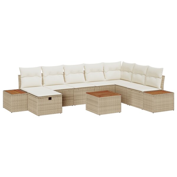 Ensemble de canapé de jardin 9 pièces vidaXL avec coussins en rotin polybeige