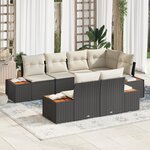 Set de Canapés de Jardin vidaXL 7 Pièces avec Coussins Noir Rattan Composite Acacia