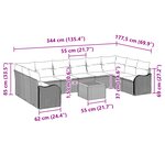 vidaXL Ensemble de jardin 11 pièces avec coussins Noir en poly rattan et acacia