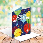 Grande carte anniversaire ballons multicolores - draeger paris