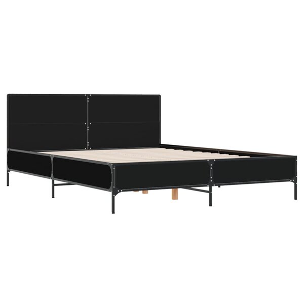 vidaXL Cadre de lit noir 160x200 cm bois d'ingénierie et métal