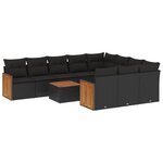 vidaXL Salon de jardin 11 Pièces avec coussins noir résine tressée