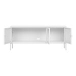 Meuble TV 3 portes vitrées acier blanc 130 x 40 x 55 cm