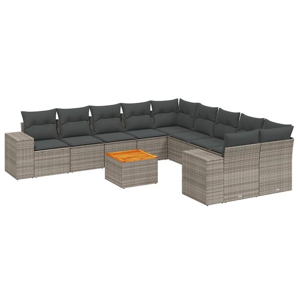 vidaXL Salon de jardin 11 Pièces avec coussins gris résine tressée