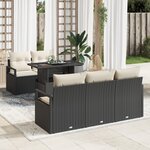 Canapé de jardin 6 pièces avec coussins noirs en rotin
