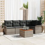 vidaXL Ensemble de Canapé de Jardin 6 Pièces avec Coussins Gris Poly Rotin Acacia