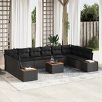vidaXL Ensemble de canapés de jardin de 11 pièces avec coussins noirs en poly rotin