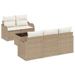 Ensemble de Canapés de Jardin 6 Pièces avec Coussins Beige Rattan Poly