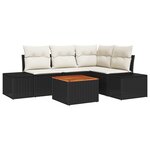 vidaXL Ensemble de canapé de jardin 5 pièces avec coussins Noir Poly rotin Acacia