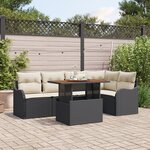 Ensemble Canapé Jardin 6 pièces avec Coussins en Rotin Noir