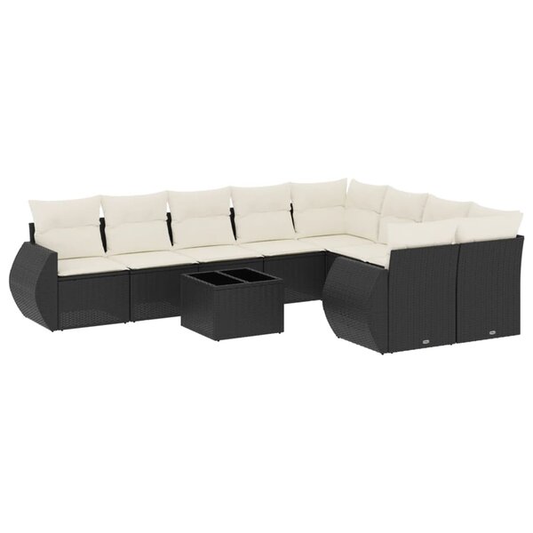 vidaXL Salon de jardin 10 Pièces avec coussins noir résine tressée