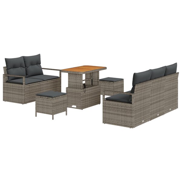 Ensemble de Sofa de Jardin 8 Pièces avec Coussins Gris Poly Rattan Acacia