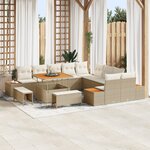 Ensemble de canapé de jardin 13 pièces avec coussins beige en rotin synthétique et acacia