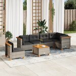 vidaXL Salon de jardin avec coussins 7 Pièces gris résine tressée