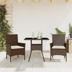 vidaXL Ensemble à manger de jardin et coussins 3Pièces marron rotin verre