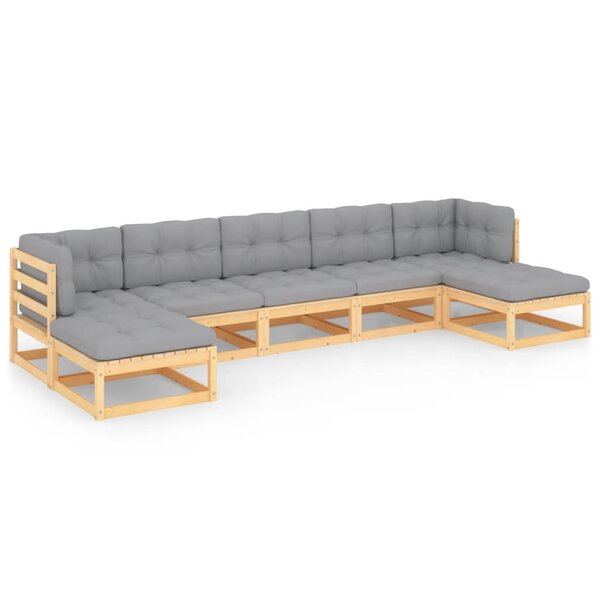 vidaXL Salon de jardin 7 Pièces avec coussins Bois de pin massif