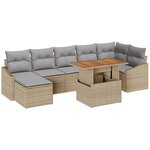 vidaXL Ensemble de Salle à Manger de Jardin en 8 Pièces avec Coussins Beiges Poly Rattan Acacia