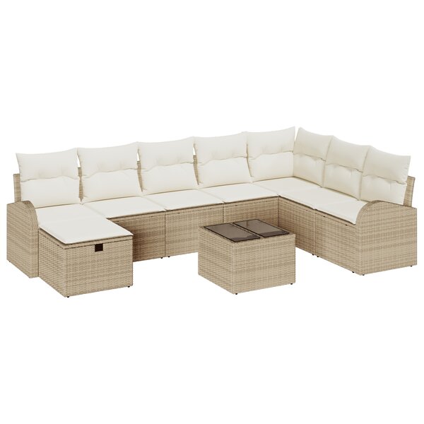 vidaXL Ensemble de Canapés de Jardin de 9 Pièces avec Coussins en Rattan Poly Beige