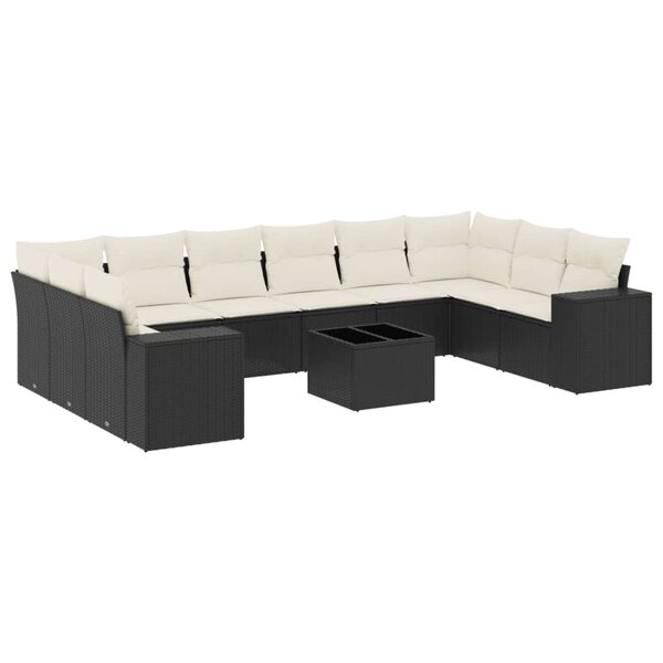 vidaXL Salon de jardin 11 Pièces avec coussins noir résine tressée