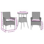 vidaXL Ensemble à manger de jardin et coussins 3 Pièces noir rotin verre