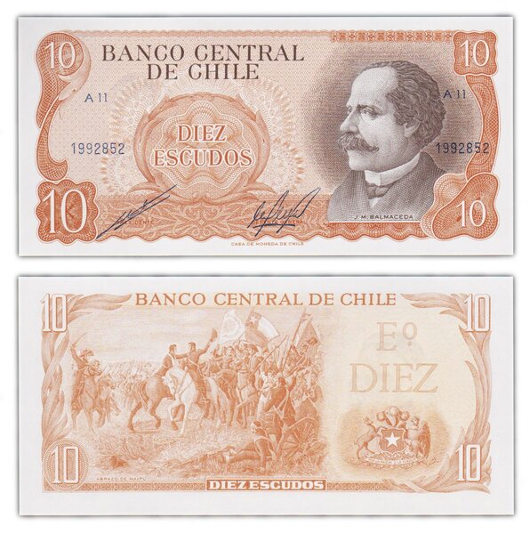 Billet de collection 10 escudos 1973 chili - neuf - p143