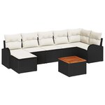 Ensemble de canapé de jardin de 8 pièces avec coussins noir poly rotin acacia