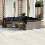 vidaXL Salon de jardin avec coussins 13 Pièces gris résine tressée