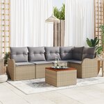 Ensemble de Sofa de Jardin 6 Pièces avec Oreillers Beige Rattan Poly Acacia