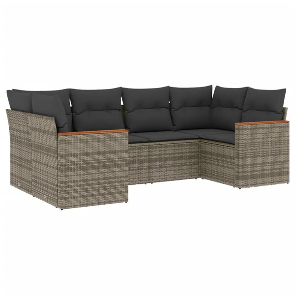 vidaXL Salon de jardin 6 Pièces avec coussins gris résine tressée