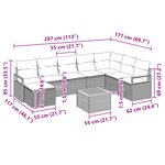 Ensemble de Canapé de Jardin 9 Pièces avec Coussins Noir Rattan Poly Acacia