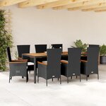 vidaXL Ensemble à manger de jardin 9Pièces coussins noir résine tressée