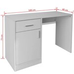 Bureau table meuble travail informatique avec tiroir et placard 100 cm blanc 0502060