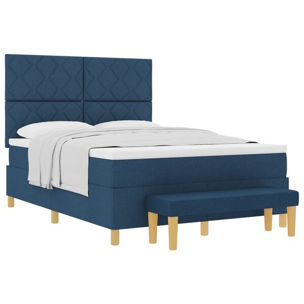 vidaXL Lit Box Spring avec Matelas et Banc Bleu 140x200 cm Tissu